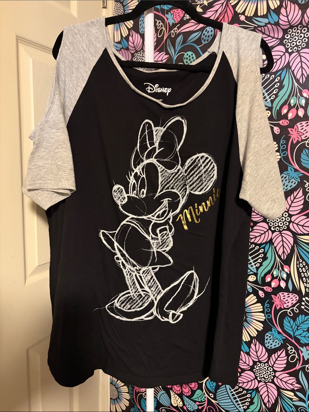 Disney Black & Gray Minnie Sketch Tee with Gold Script